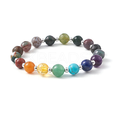 Natural Indian Agate Beaded Bracelets BJEW-JB09467-03-1