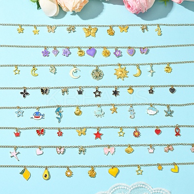 Star Flower Butterfly Ribbon Crown 304 Stainless Steel Cable Chain Necklaces NJEW-FS00010-1