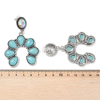 Alloy Synthetic Turquoise Dangle Stud Earrings EJEW-U053-09B-AS-1