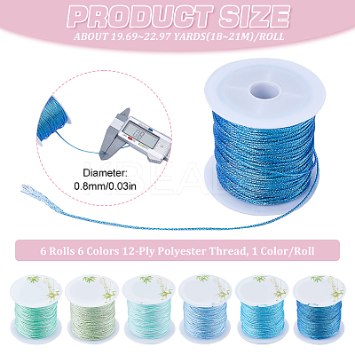 6 Rolls 6 Colors 12-Ply Polyester Metallic Thread OCOR-SC0001-06B-1