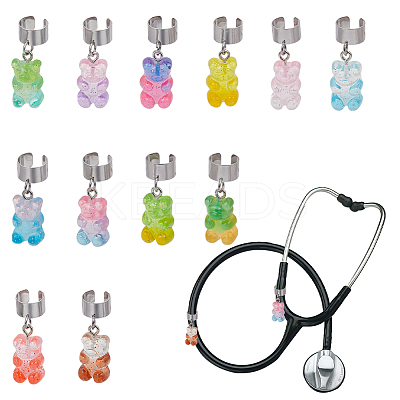12Pcs Bear Resin Stethoscope Pendant Decorations HJEW-OC00160-1