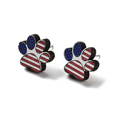 Independence Day Wood Stud Earrings EJEW-D108-01B-1
