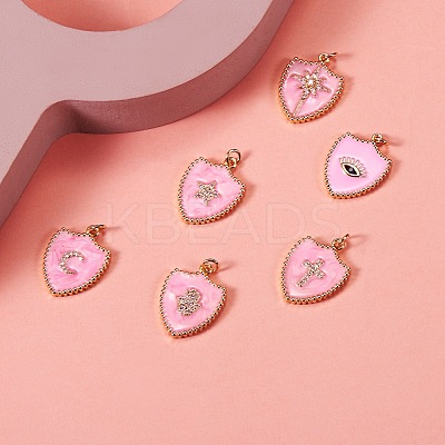 6Pcs 6 Styles Real 18K Gold Plated Brass Micro Pave Clear Cubic Zirconia Enamel Pendants ZIRC-SZ0001-36A-1
