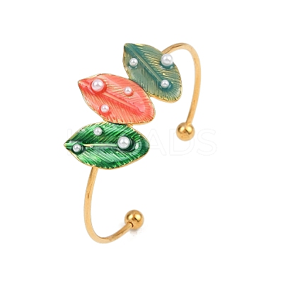 304 Stainless Steel Enamel Cuff Bangles for Women LS-BJEW-A049-02A-G-1