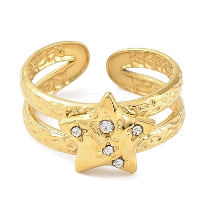 Ion Plating(IP) 304 Stainless Steel Open Cuff Ring for Women RJEW-F166-06G-02-1
