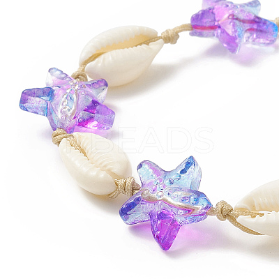 Natural Cowrie Shell & Glass Starfish Braided Bead Bracelet for Women X-BJEW-JB09943-1