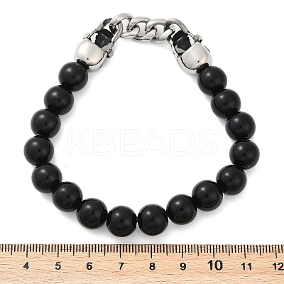 Punk Style Skull 304 Stainless Steel Glass Beads Bracelets for Women Men BJEW-D304-04AS-01-1