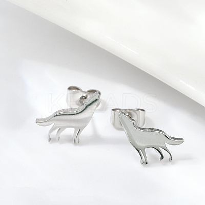 Non-Tarnish Wolf 304 Stainless Steel Stud Earrings for Women LS-EJEW-Z017-13P-1