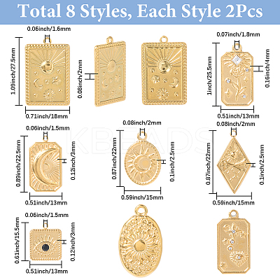 16Pcs 8 Styles 304 Stainless Steel Pendants STAS-SC0010-14-1