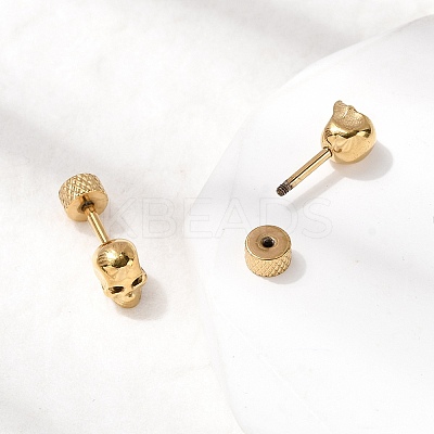 304 Stainless Steel Skull Stud Earrings LS-EJEW-C166-01G-1