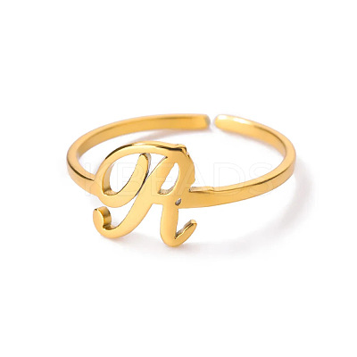 Adjustable 201 Stainless Steel Letter Open Cuff Rings for Women FS-WG61269-18-1