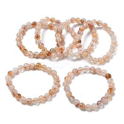 Natural Citrine Round Beads Stretch Bracelets for Women BJEW-Z158-03C-03-1