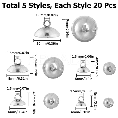 100Pcs 5 Size 304 Stainless Steel Bead Cap Pendant Bails STAS-SC0005-90-1