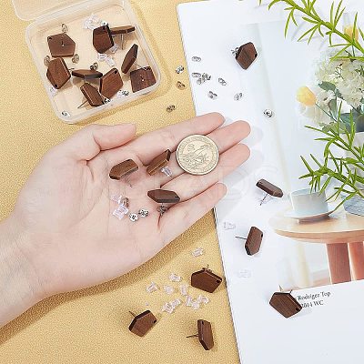 10 Pairs Polygon Walnut Wood Stud Earring Findings MAK-BC0001-21-1