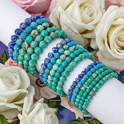 3Pcs 3 Size Synthetic Imperial Jasper Round Beaded Stretch Bracelets Set BJEW-SW00064-34-1