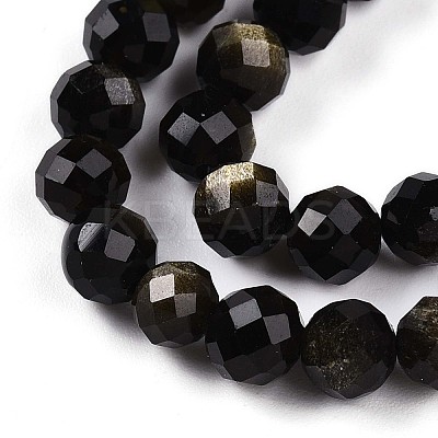 Natural Golden Sheen Obsidian Beads Strands G-S345-6mm-20-1