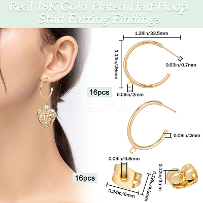 16Pcs Brass Ring Stud Earring Findings KK-BBC0011-99-1