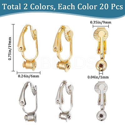 40Pcs 2 Colors Brass Clip-on Earring Converters Findings KK-SC0004-18-1