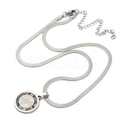 201 Stainless Steel Flat Round Pendant Flat Snake Chain Necklaces for Men NJEW-S387-04P-1