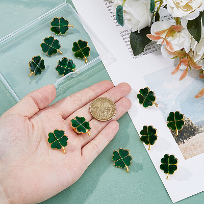 12Pcs Saint Patrick's Day Alloy Enamel Shamrock Brooch JEWB-FH0001-64B-1