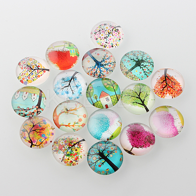 Tree of Life Printed Half Round/Dome Glass Cabochons GGLA-A002-25mm-GG-1