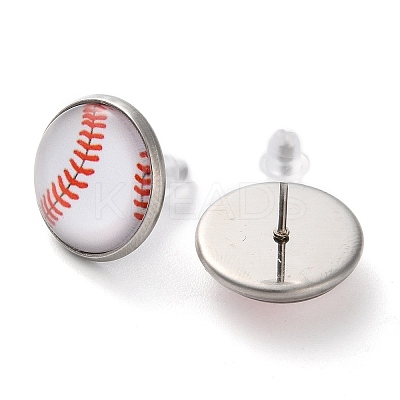 Sport Balls Glass & 304 Stainless Steel Stud Earrings for Women EJEW-H005-01P-05-1