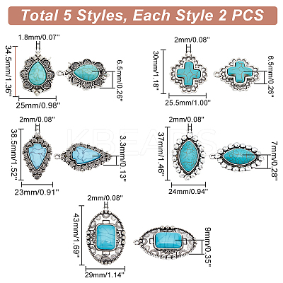 10Pcs 5 Styles Synthetic Turquoise Pendants TURQ-PH0001-04-1