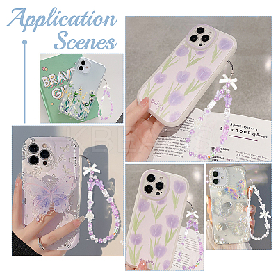 WR0001 2Pcs 2 Style Bowknot Pearl Beaded Mobile Phone Straps AJEW-WR0001-55-1