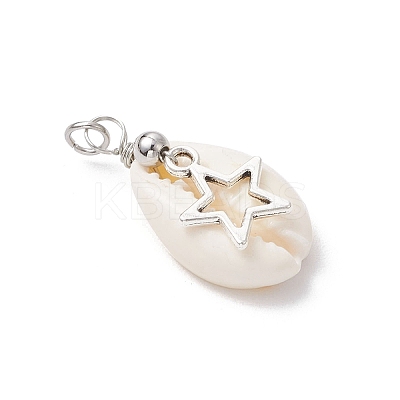 Natural Cowrie Shell & Alloy Pendants PALLOY-JF03937-1