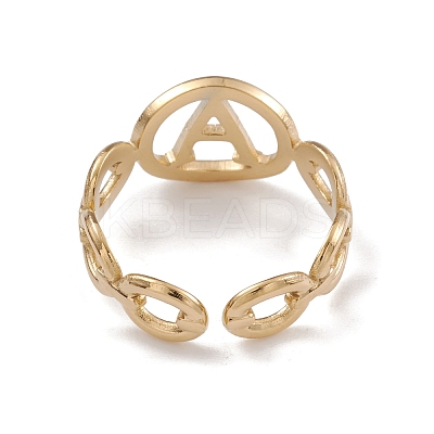 Ion Plating(IP) 304 Stainless Steel Initial Letter A Open Cuff Rings for Women RJEW-G285-56G-1
