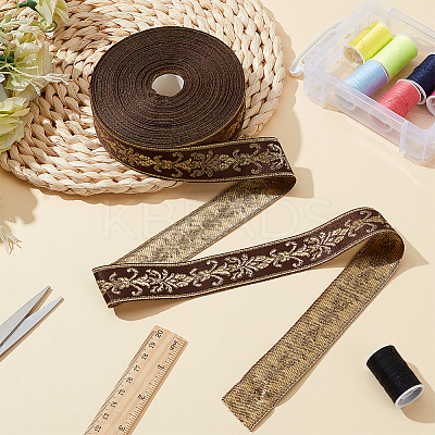 24M Polyester Flower Jacquard Ribbons OCOR-WH0045-22B-1