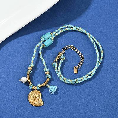 304 Stainless Steel Shell Shape Pendant Cotton Cord Necklaces NJEW-C093-05A-G-1