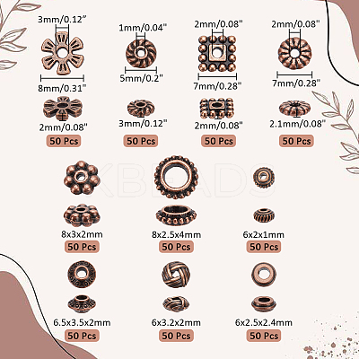 500Pcs 10 Styles Tibetan Style Alloy Spacer Beads TIBEB-PH0004-99-1