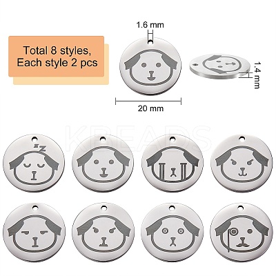 16Pcs 8 Style Stainless Steel Pendants STAS-SZ0002-01-1