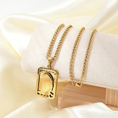 201 Stainless Steel Virgin Mary Pendant Wheat Chain Necklaces for Men NJEW-S387-09G-01-1