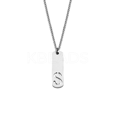 304 Stainless Steel Rectangle with Laser Cut Initial Pendant Necklaces FS-WG71FEF-23-1