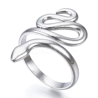 Non-Tarnish 304 Stainless Steel Snake Open Cuff Ring for Women RJEW-N040-01-1