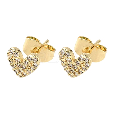 Heart Brass Micro Pave Clear Cubic Zirconia Stud Earrings EJEW-Z144-11G-1