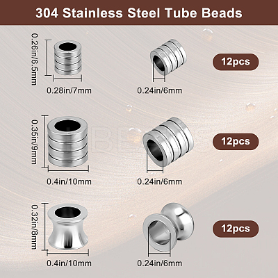 36Pcs 3 Styles 304 Stainless Steel Tube Beads STAS-BBC0006-38-1