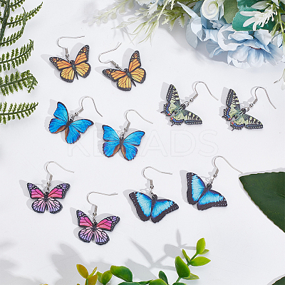 6 Pairs 6 Style Acrylic Butterfly Dangle Earrings EJEW-AN0001-07-1