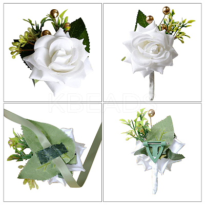 2Pcs 2 Style Cloth Flower Boutonniere Brooch AJEW-CP0001-58A-1