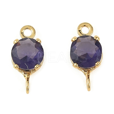 Brass Pave Cubic Zirconia Flat Round Connector Charms KK-P347-01G-04-1