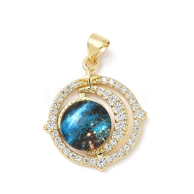 Brass Micro Pave Clear Cubic Zirconia with Resin Pendants KK-L239-048G-02-1