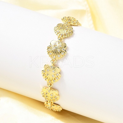 Summer Beach Brass Micro Pave Clear Cubic Zirconia Shell Shape Link Chain Bracelets BJEW-C118-02B-G-1