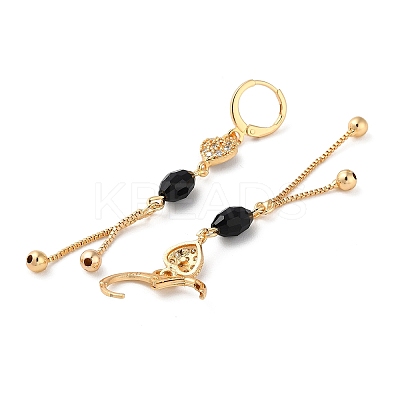 Rhinestone Heart Leverback Earrings with Glass Beaded EJEW-K256-31KCG-1