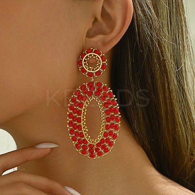 201 Stainless Steel Bohemian Oval Vintage Long Stud Earrings HB4853-1-1