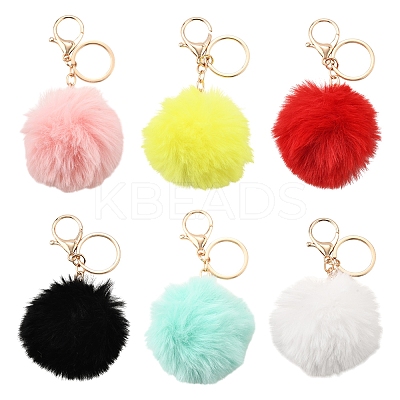 Faux Rabbit Fur Pom Pom Ball Keychain KEYC-FS00031-01-1