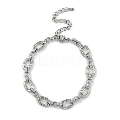 Anti-Tarnish 304 Stainless Steel Oval Link Chain Anklets AJEW-A057-05P-1