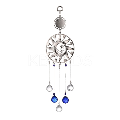 Alloy Flat Round & Sun & Moon Turkish Blue Evil Eye Pendant Decoration LS-HJEW-M002-13AS-1