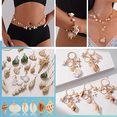 36Pcs 6 Styles Natural Mixed Shell Pendants PALLOY-PHE00014-1
